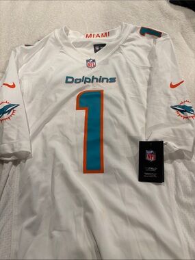 Nike Miami Dolphins White Teal and Orange #1 Jersey